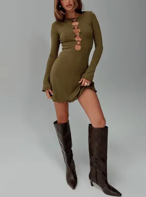 Breathable Style Perfectly Fit Look Dejonge Long Sleeve Ring Mini Dress Olive