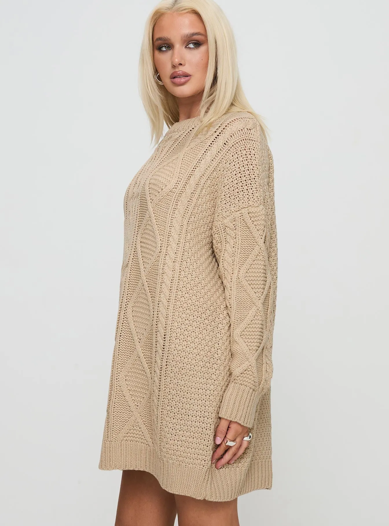 All Day Look Stellon Knit Sweater Mini Dress Latte