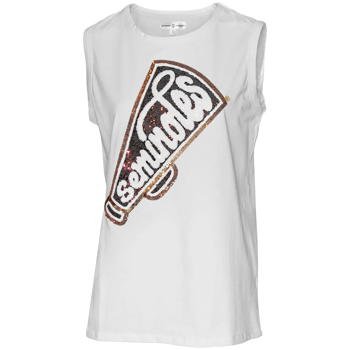 Stewart Simmons Women's Seminoles Megaphone Sequin Design Relaxed Muscle Tank - White Seasonal Use Minimal Flexible