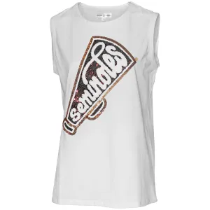 Stewart Simmons Women's Seminoles Megaphone Sequin Design Relaxed Muscle Tank - White Environment - friendly disaster relief