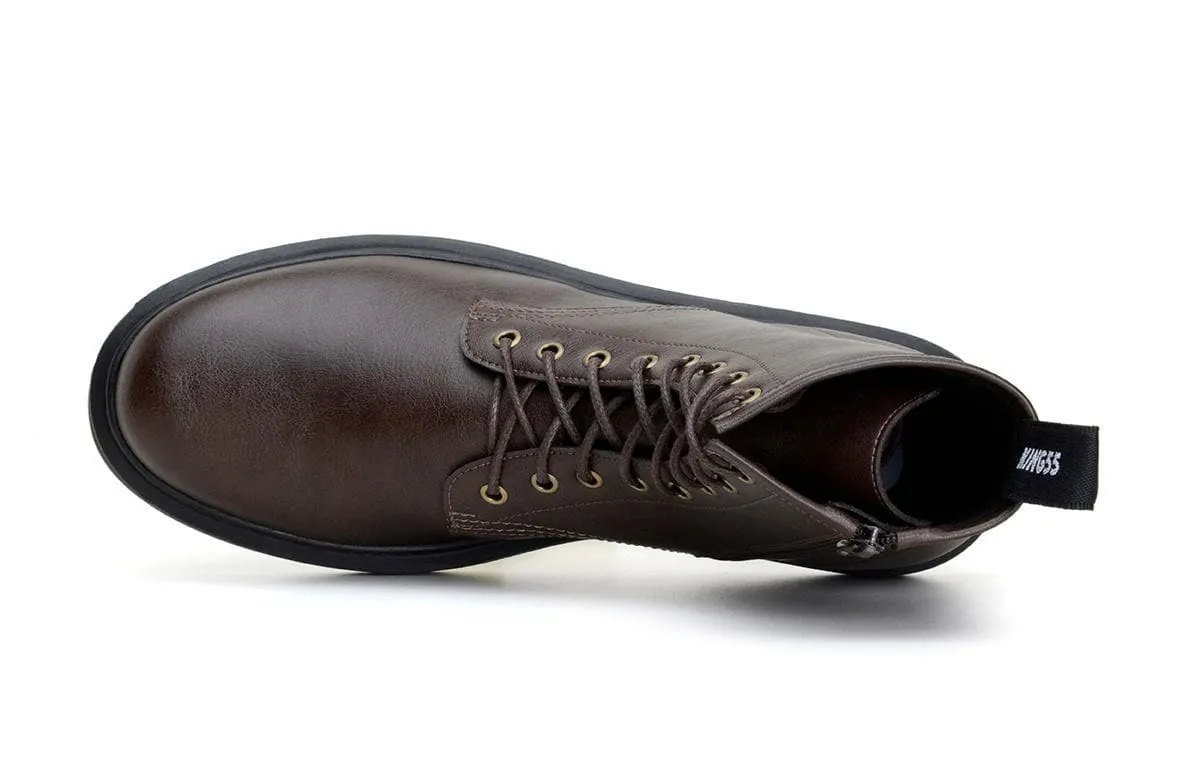'London 2' matte espresso vegan lace-up boot by King55 Clean Lines Rugged Built All Day Worker