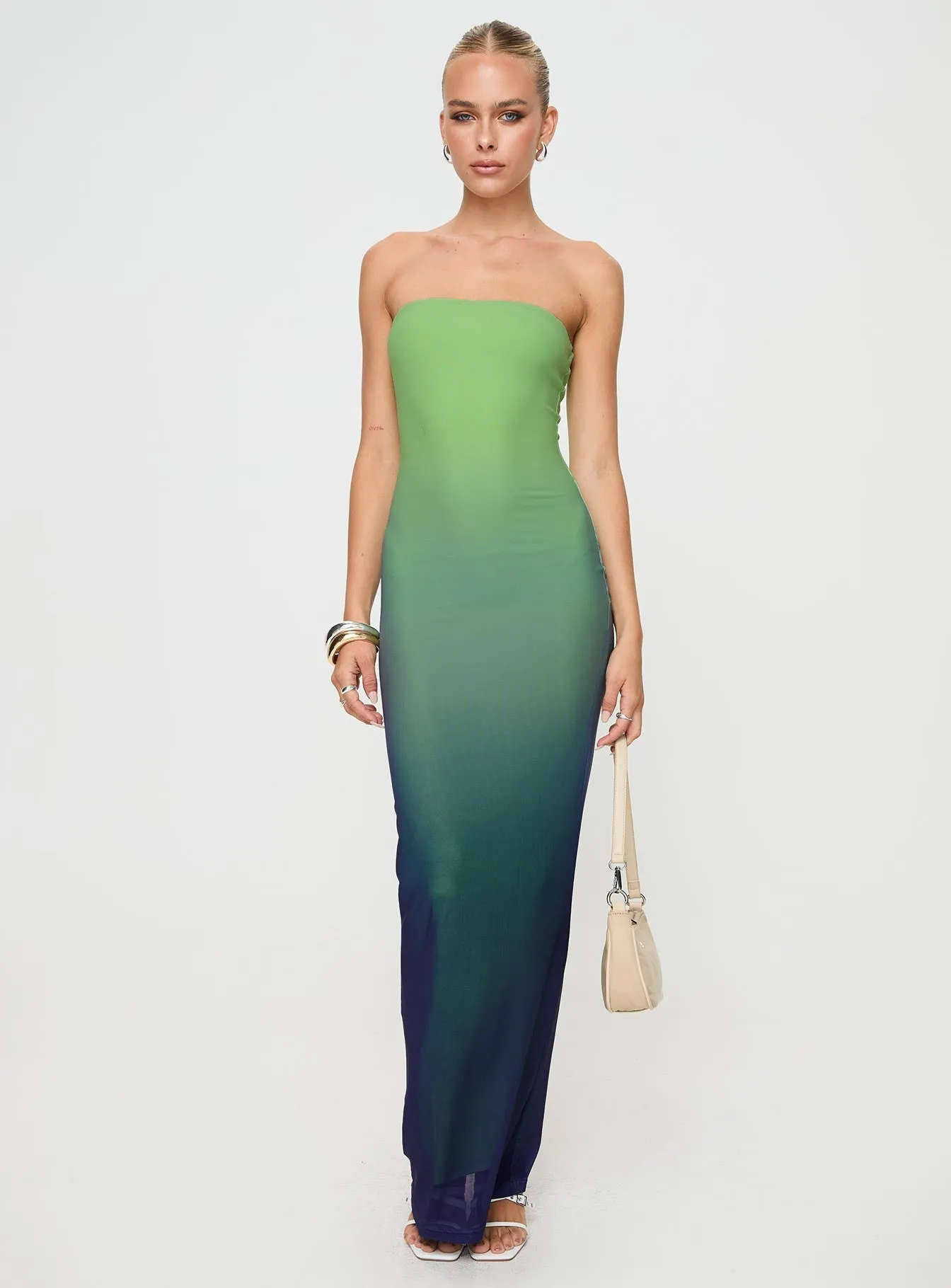 Stolen Love Strapless Maxi Dress Blue / Green Ombre Petite Understated Glam