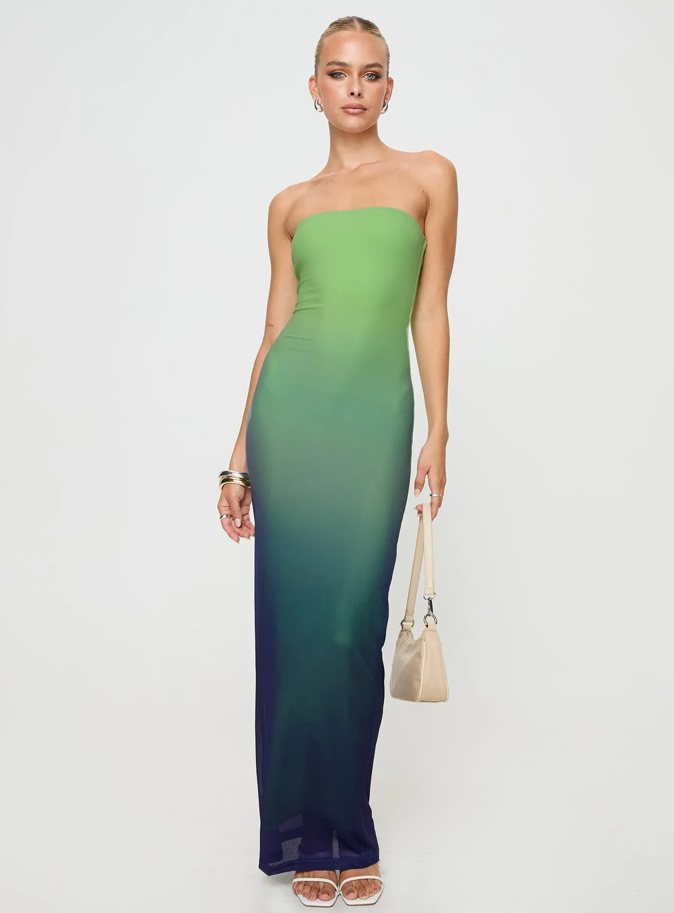 Stolen Love Strapless Maxi Dress Blue / Green Ombre Petite Runway-Ready