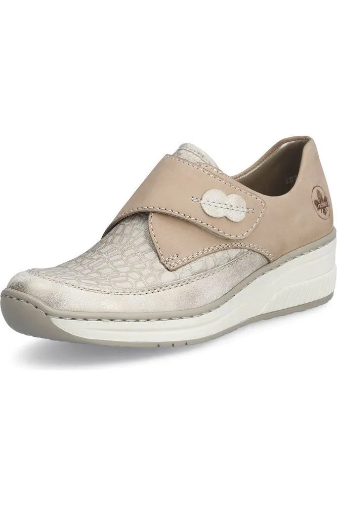 Cotton Base Rieker ladies Velcro shoe 487C0-60 in beige