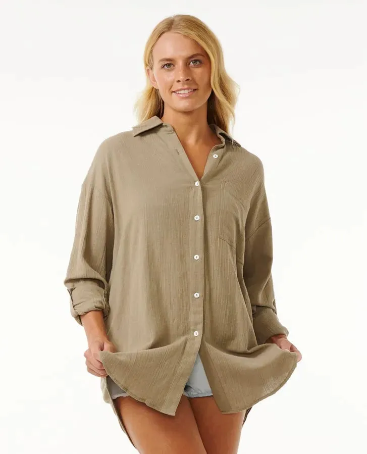 Rip Curl Womens Shirt Premium Linen Long Sleeve Button Through Breathable wear Pastel color