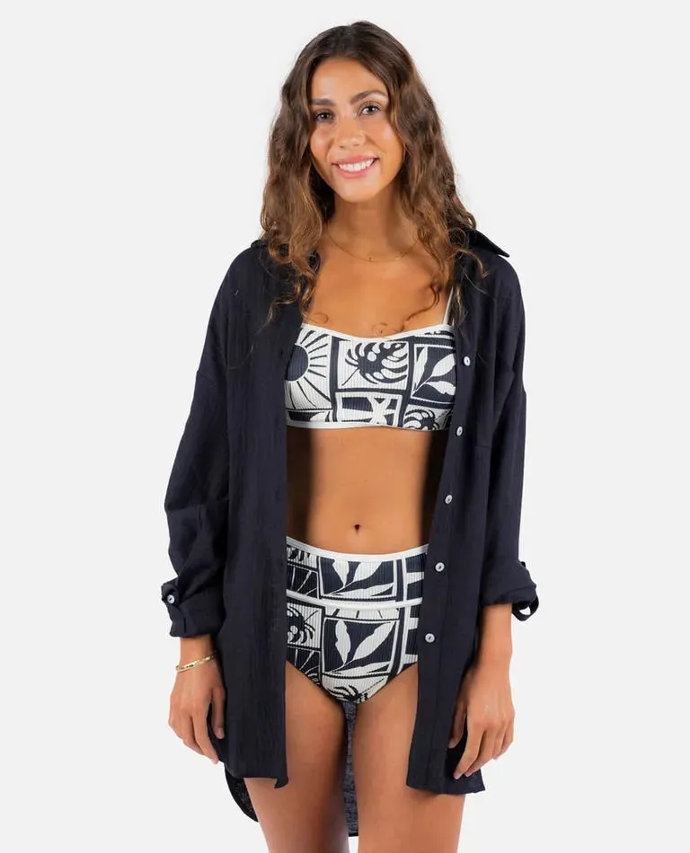 AntiBacterialTreatment Smart Comfort Rip Curl Womens Shirt Premium Linen Long Sleeve Button Through