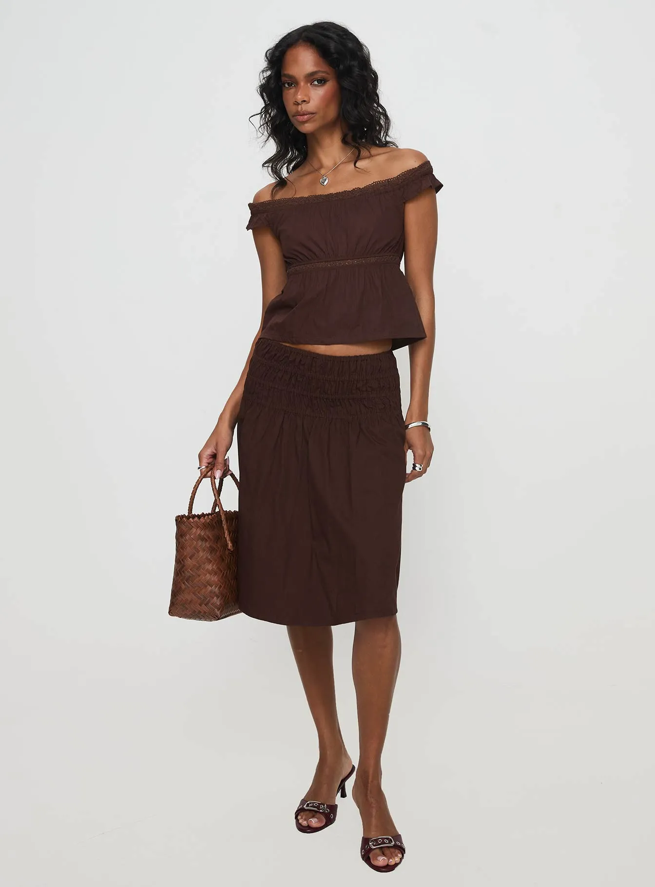 Neleta Midi Skirt Brown Dance Practice