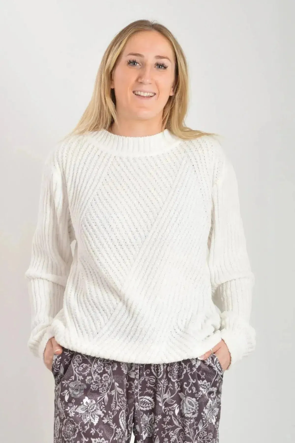 Recycled Fiber Blend High Neck Ribbed Jumper