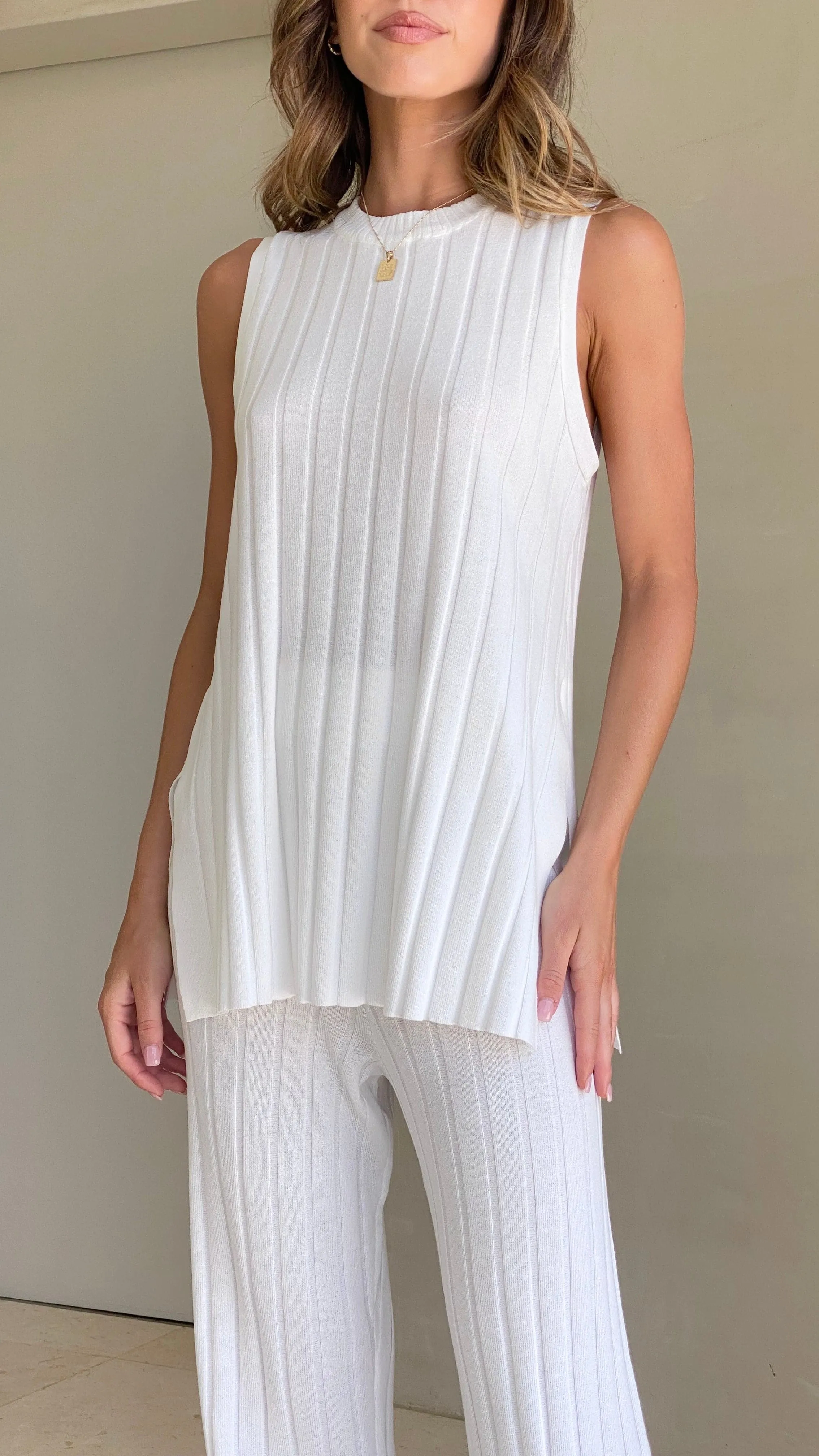 Megan Knit Top - White Soft Material