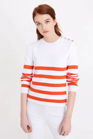 Striped Button Shoulder Jumper Balanced Stretch Structure