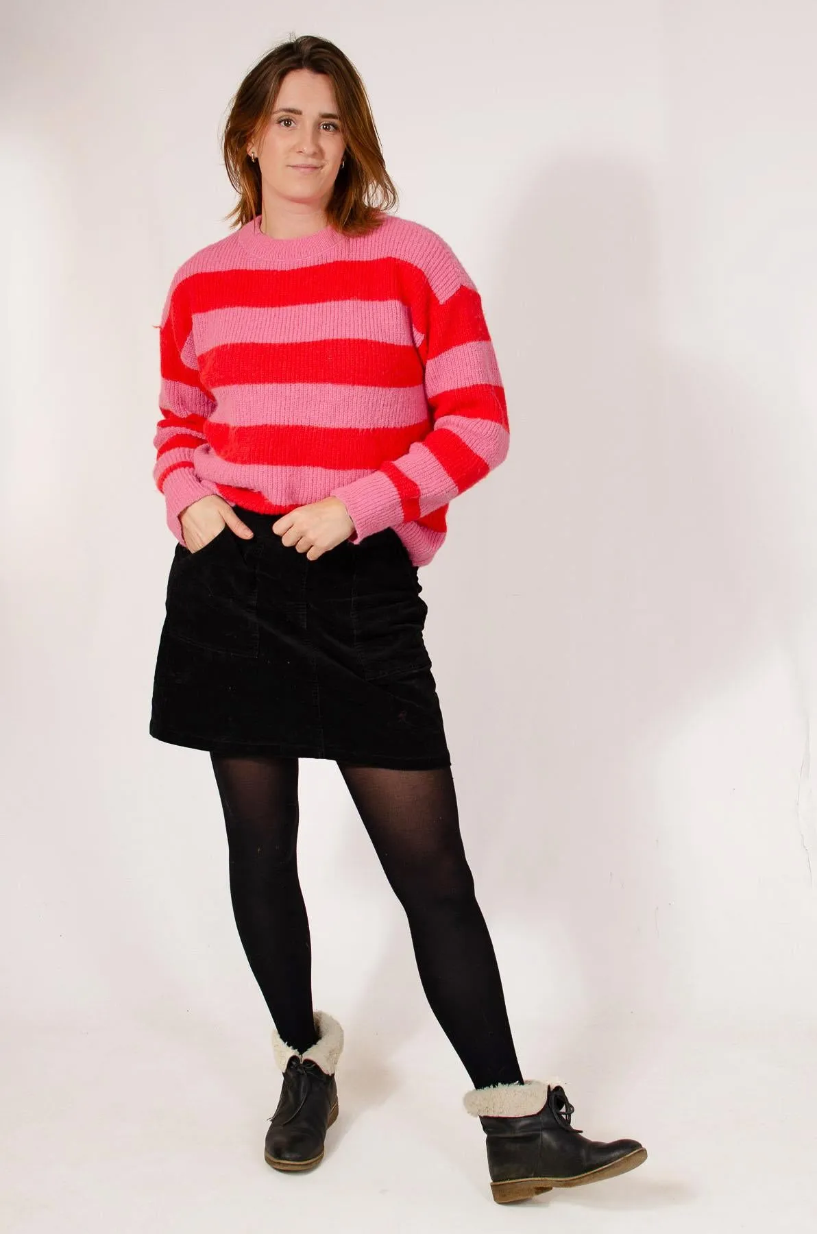 Striped Ribbed Knit Jumper Elastic Seamless Design Classic Warmth