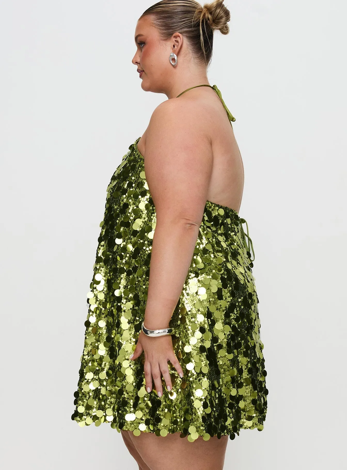 Fluorescents Halter Mini Dress Green Curve Boho Tone Neutral Layer
