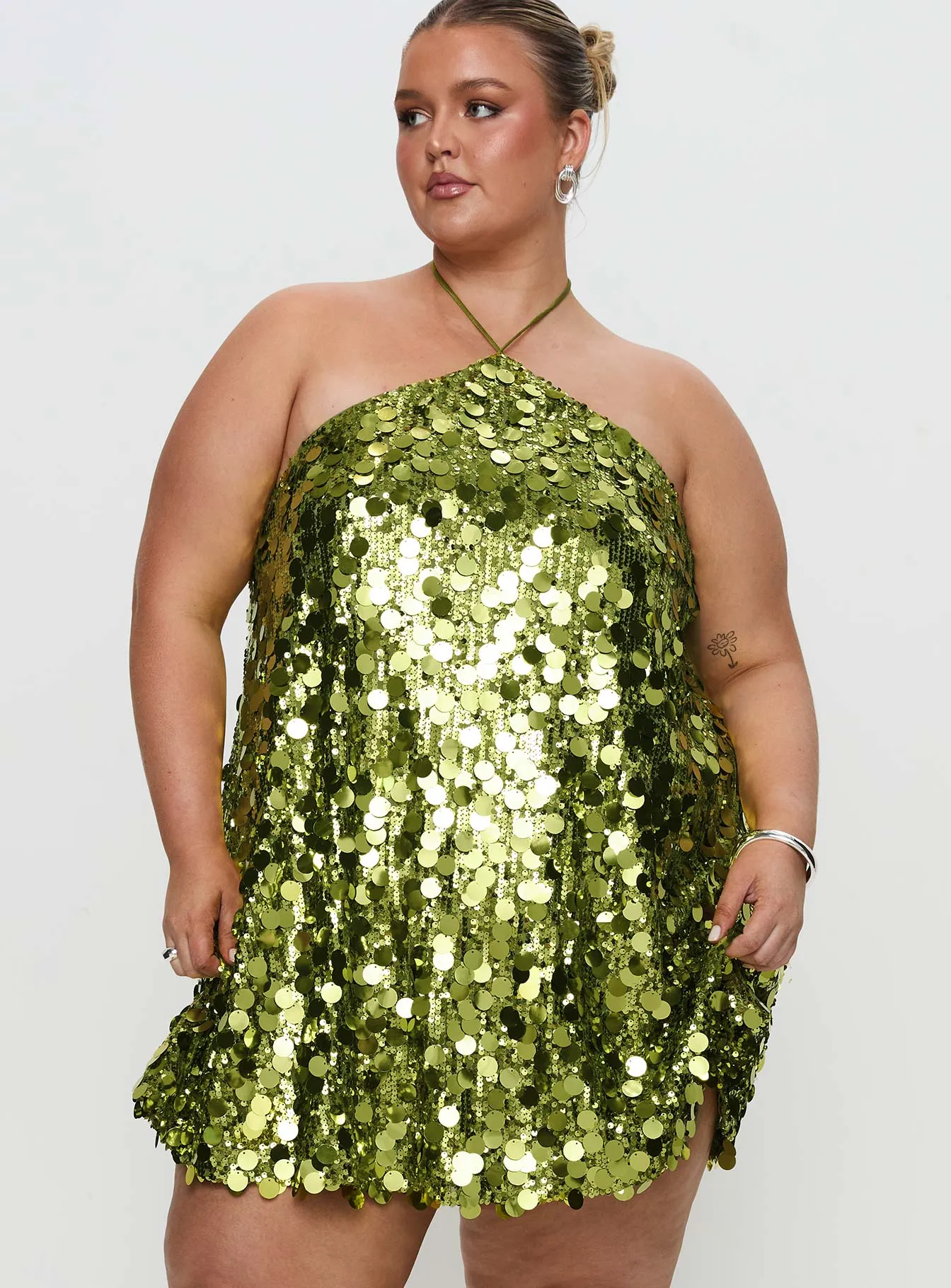 Fluorescents Halter Mini Dress Green Curve Silky Touch