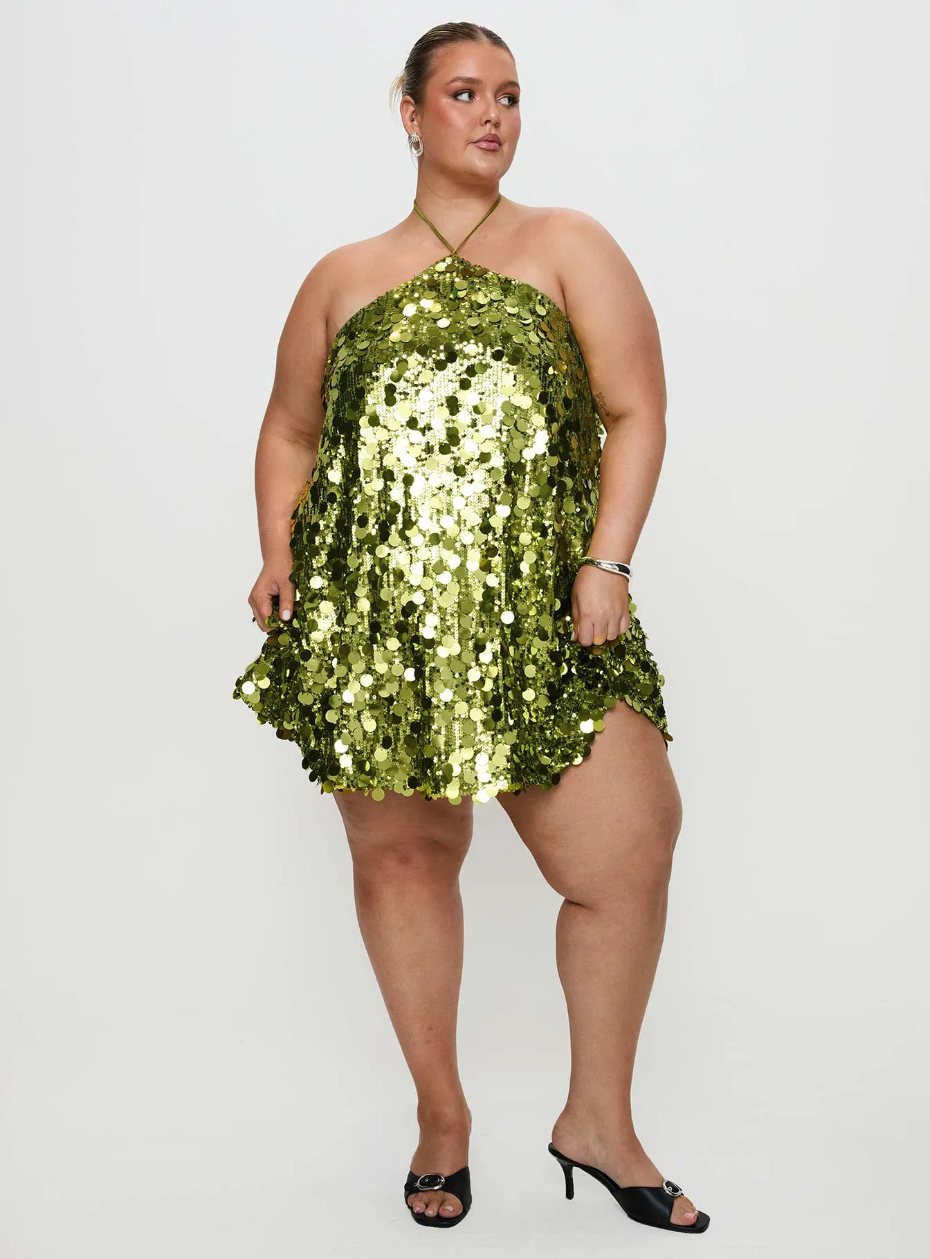 Pose Glow Fluorescents Halter Mini Dress Green Curve