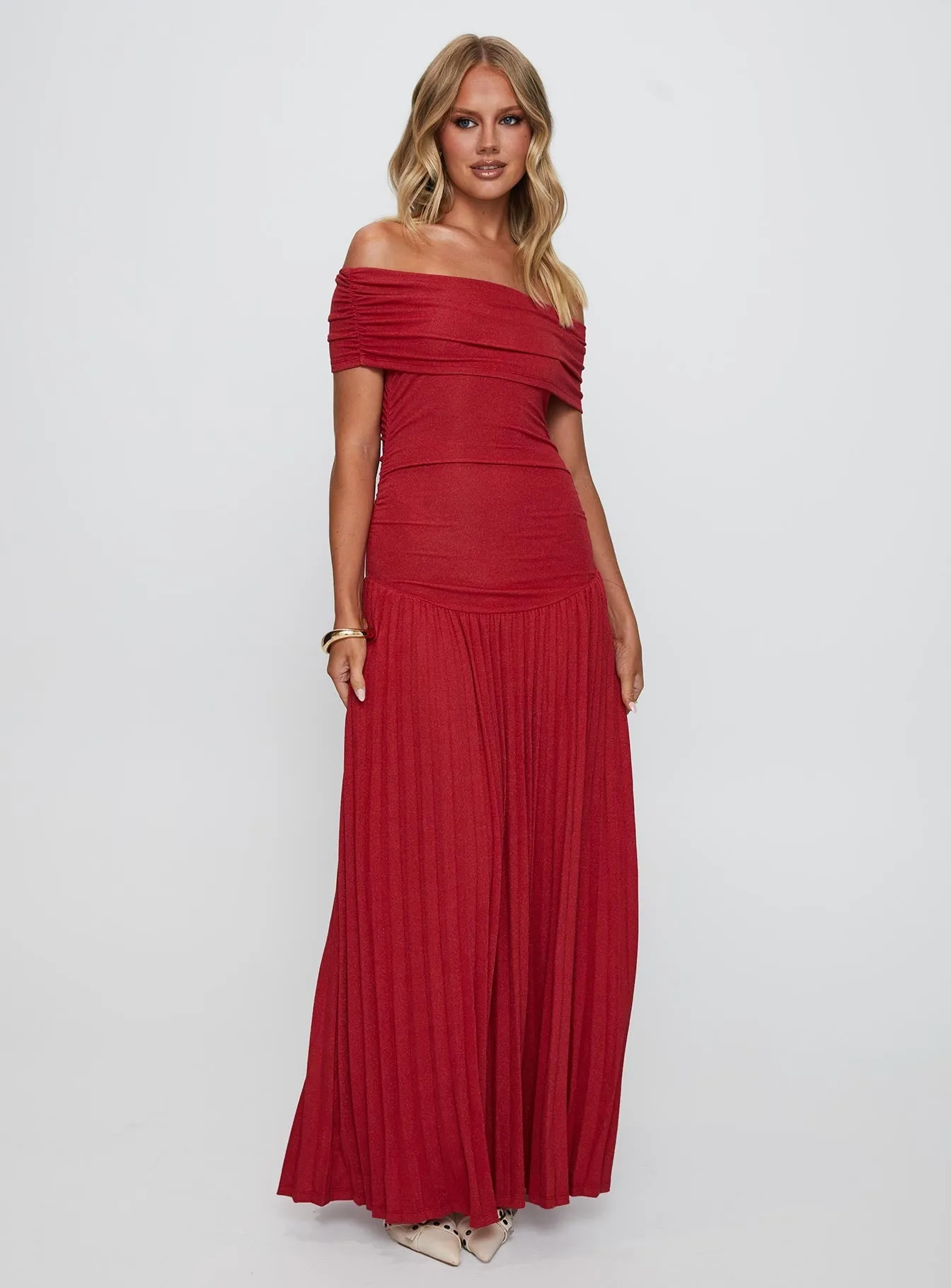 Field Of Dreams Maxi Dress Crimson Flared shape
