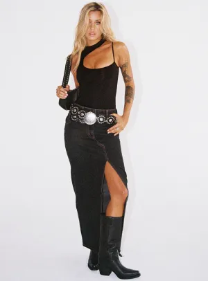 Chill Vibe Barbara Split Midi Skirt Charcoal