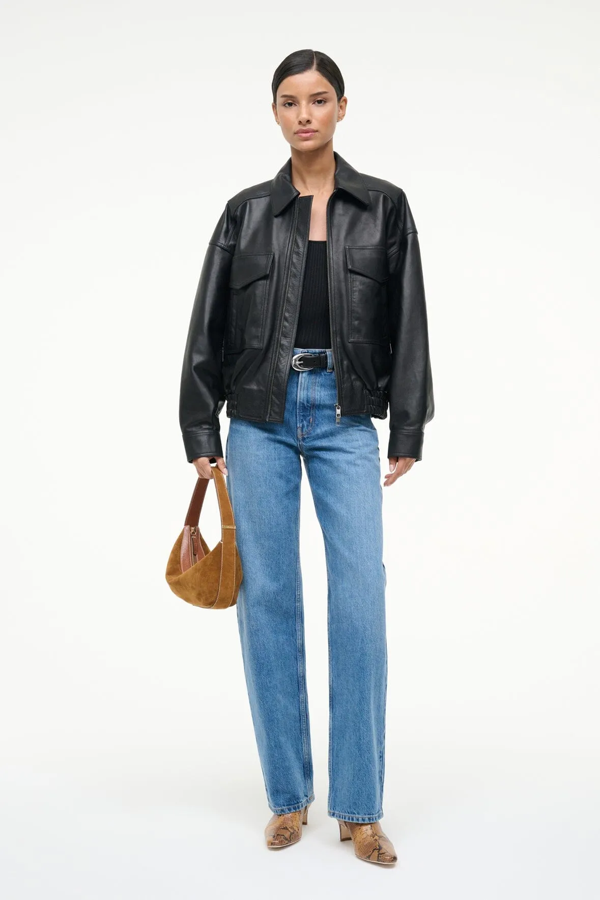 Noise Reduced Fasteners Multi Pocket Layout EUGENE LEATHER JACKET | BLACK