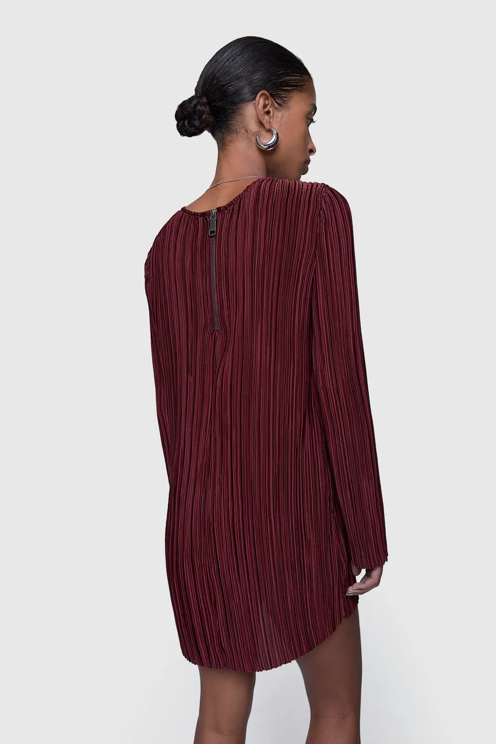 Iris Pleated Long Sleeve Mini Dress Fluid movement Smooth Layering