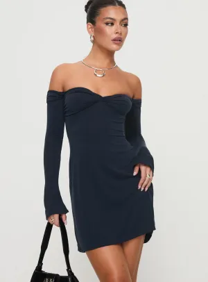 Elegant Flow Breezy Fit Suizie Off The Shoulder Mini Dress Navy