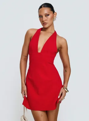 Girly Girl Halter Mini Dress Red Effortless Wear