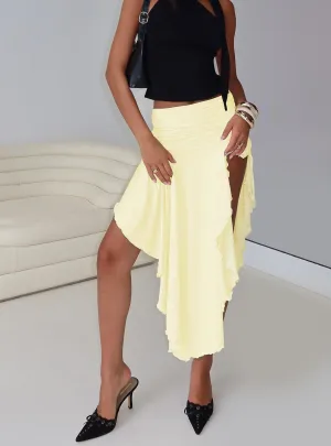Symphonia Asymmetrical Midi Skirt Butter Yellow High Density Weave
