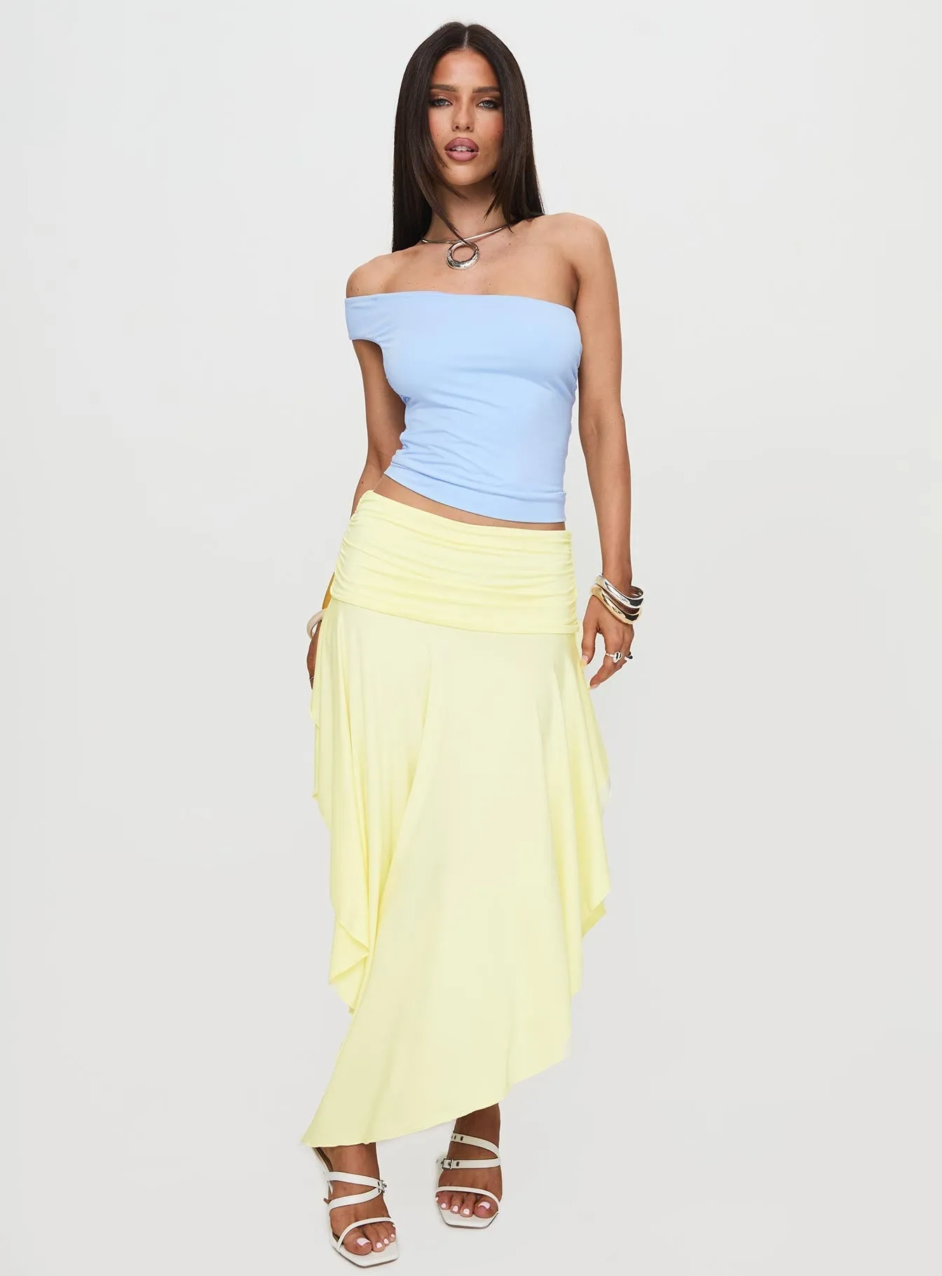 Comfort Innovation Diagonal Slit Symphonia Asymmetrical Midi Skirt Butter Yellow