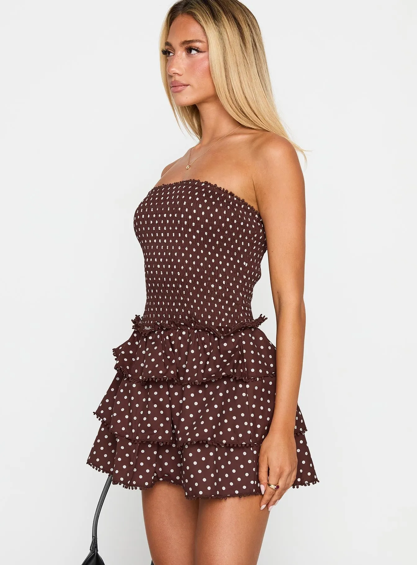 Essential Piece Sunkiss Frill Mini Dress Brown Polka