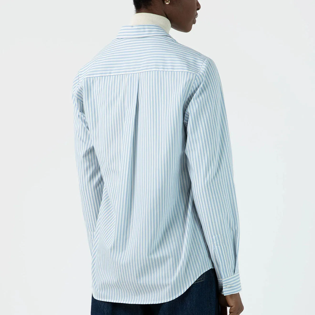 Sunspel Womens Classic Shirt Blue/Ecru Stripe DurableWeave Suburb Ease