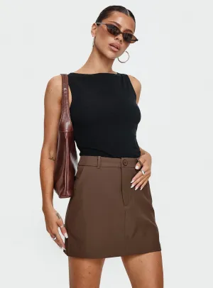 Organic Cotton Weekend Ready Sabyna Tailored Mini Skirt Brown