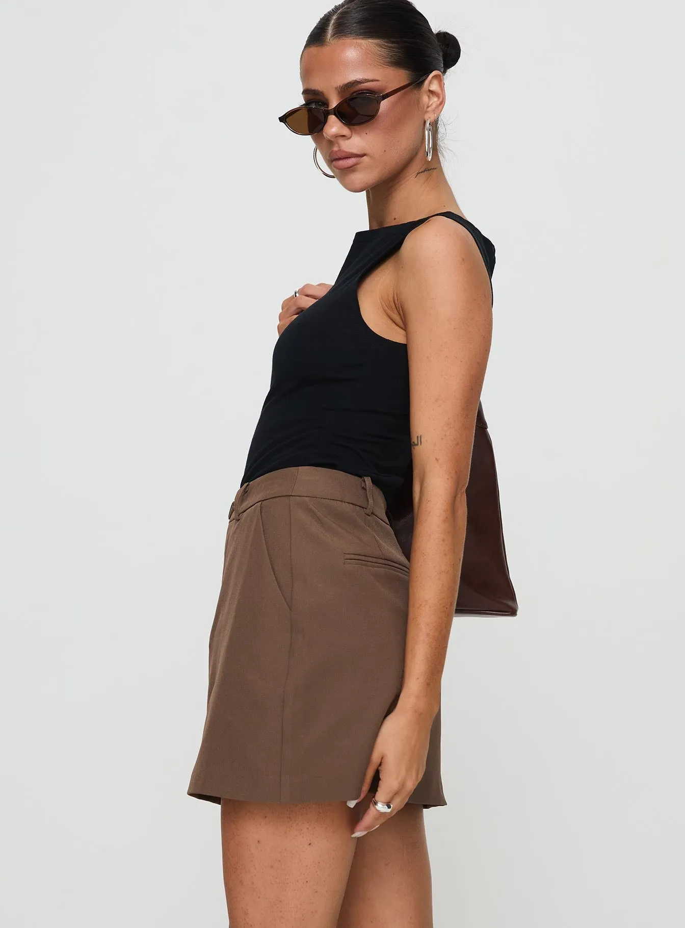Sabyna Tailored Mini Skirt Brown Everyday Look