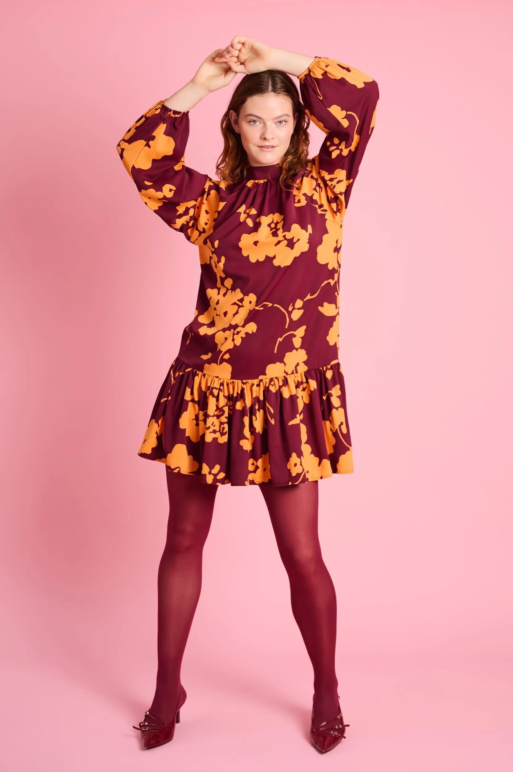 Swing Dress in Orange Flower Romance Glow