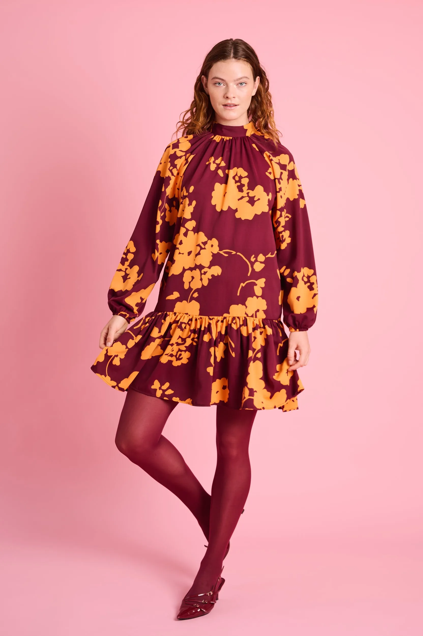 Swing Dress in Orange Flower Blush Glow