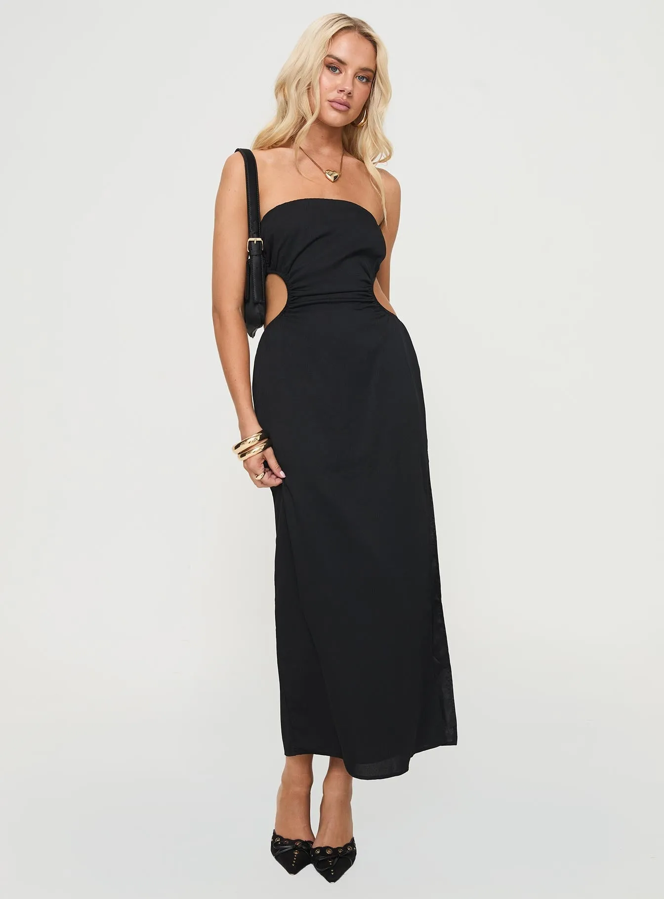 Light Fabric Travel Vibes Tailor Strapless Maxi Dress Black