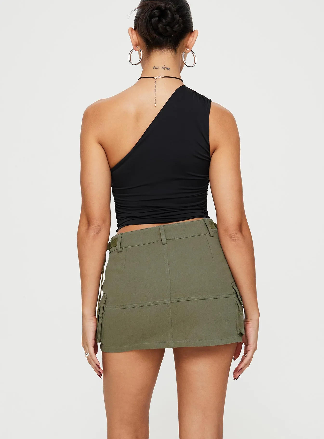 Take You Cargo Mini Skirt Green Sequined Finish