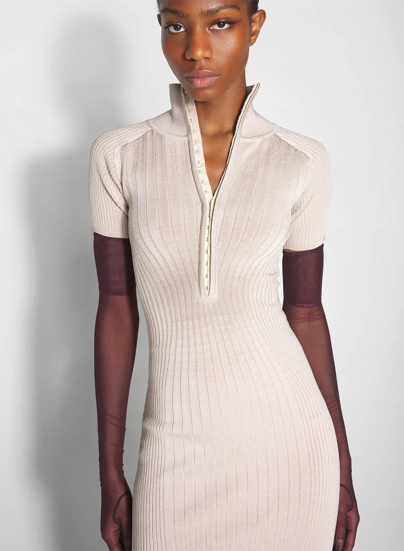 Bold Movement Trendy Everyday sand hook-and-eye ribbed dress