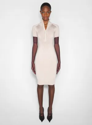 City Style sand hook-and-eye ribbed dress