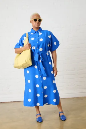 Maxi Shirtdress in Cobalt Spot Chilly Comfort Wear Evening Classic