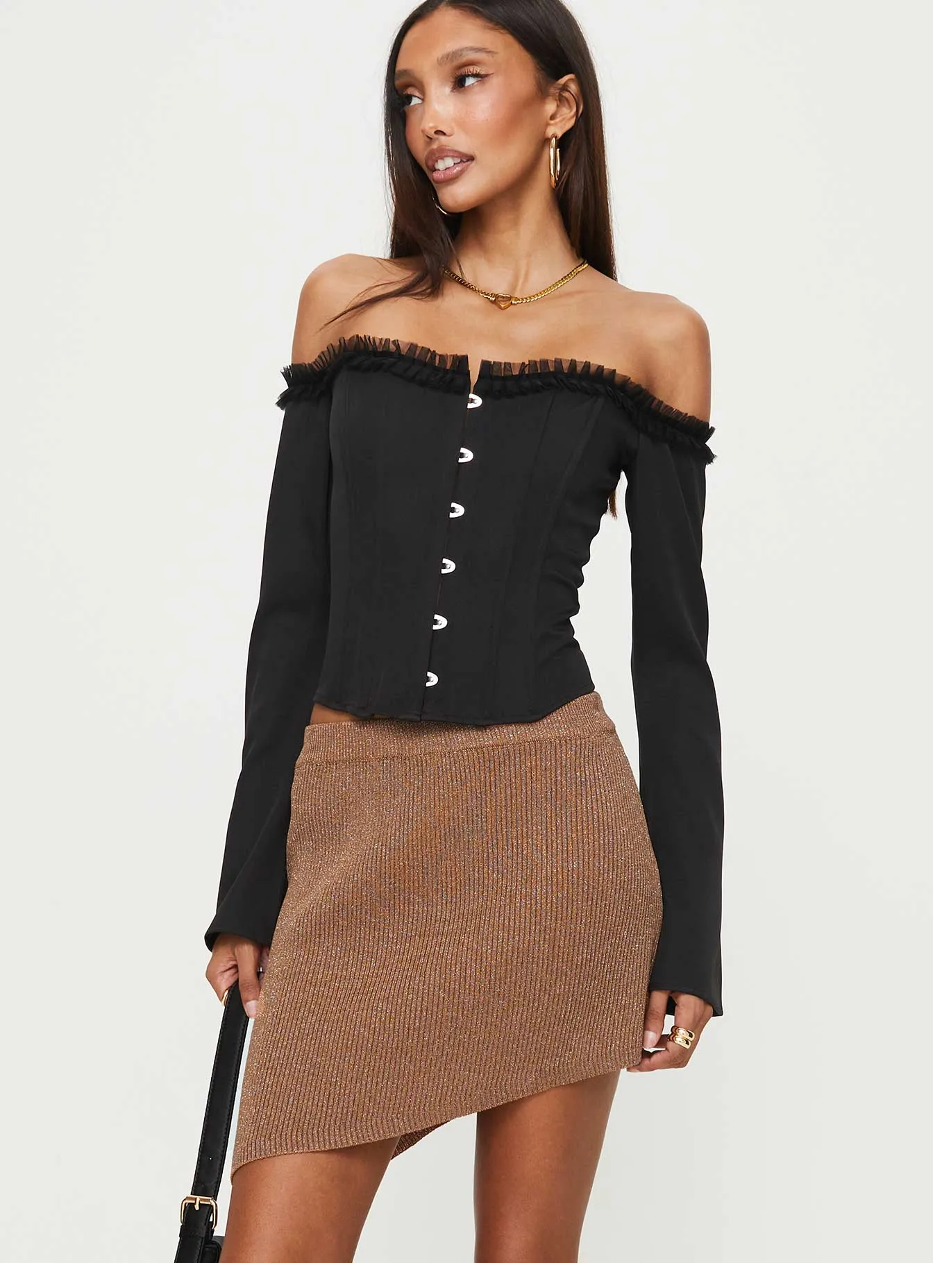 Bronwen Asymmetrical Mini Skirt Brown Neutrals Only Aesthetic Fit