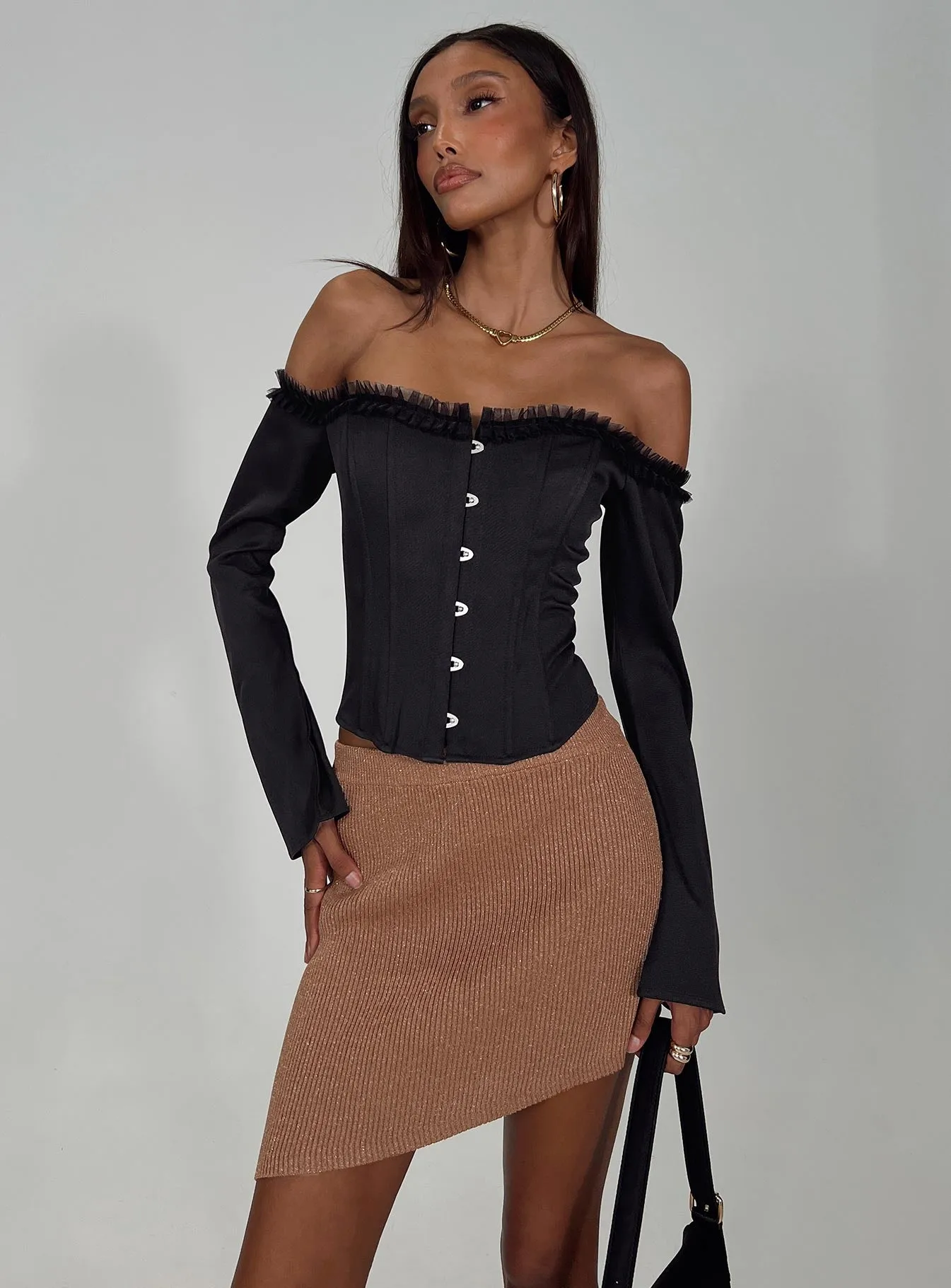 Weekend Favorite Invisible Seams Bronwen Asymmetrical Mini Skirt Brown