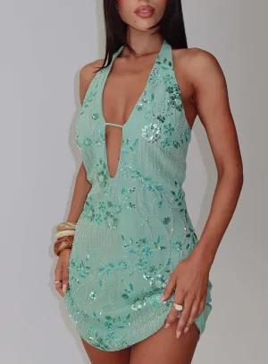 Calm Mood Telenova Halter Mini Dress Green