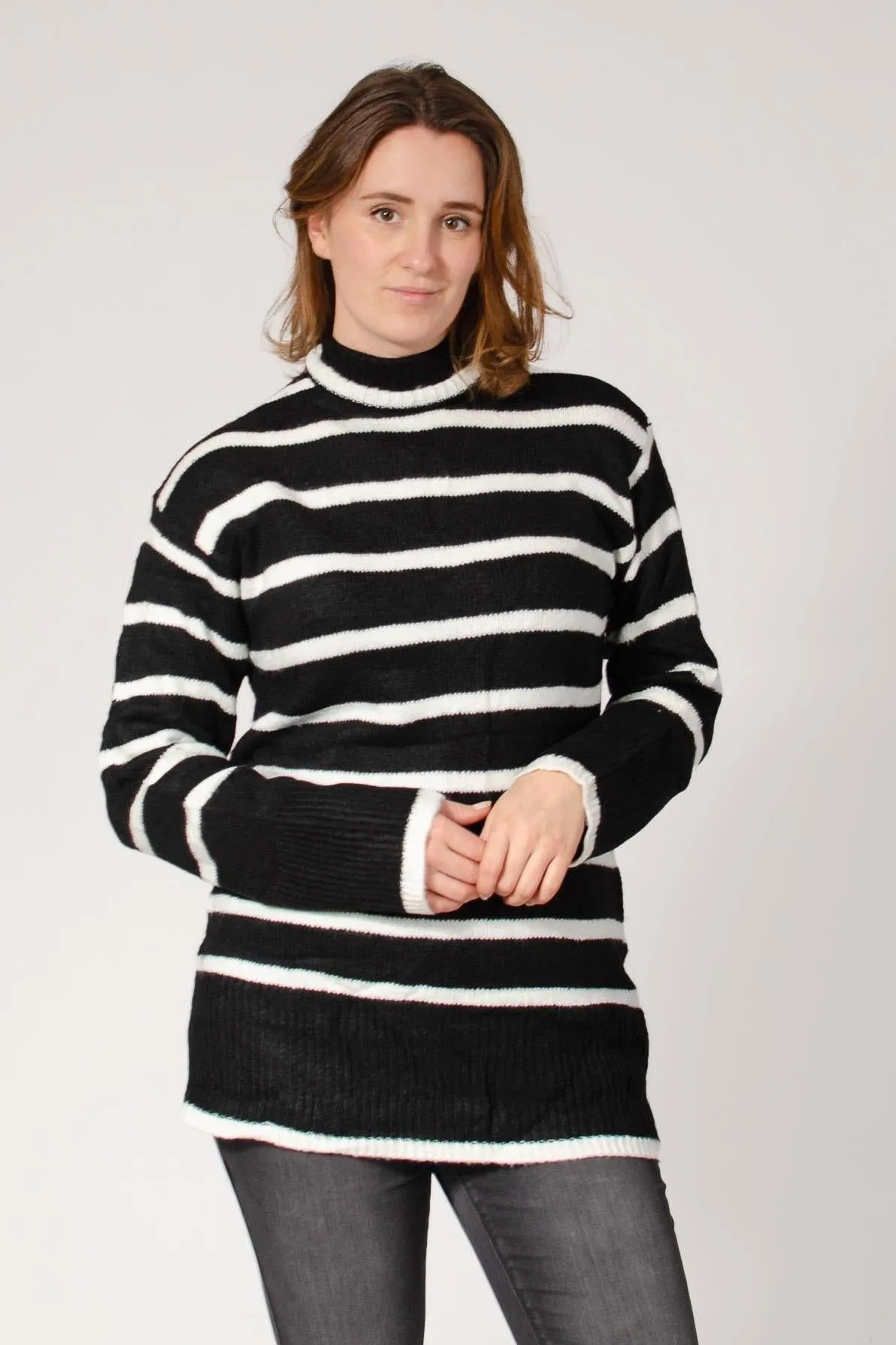 Longline Striped Roll Neck Jumper Essential Look