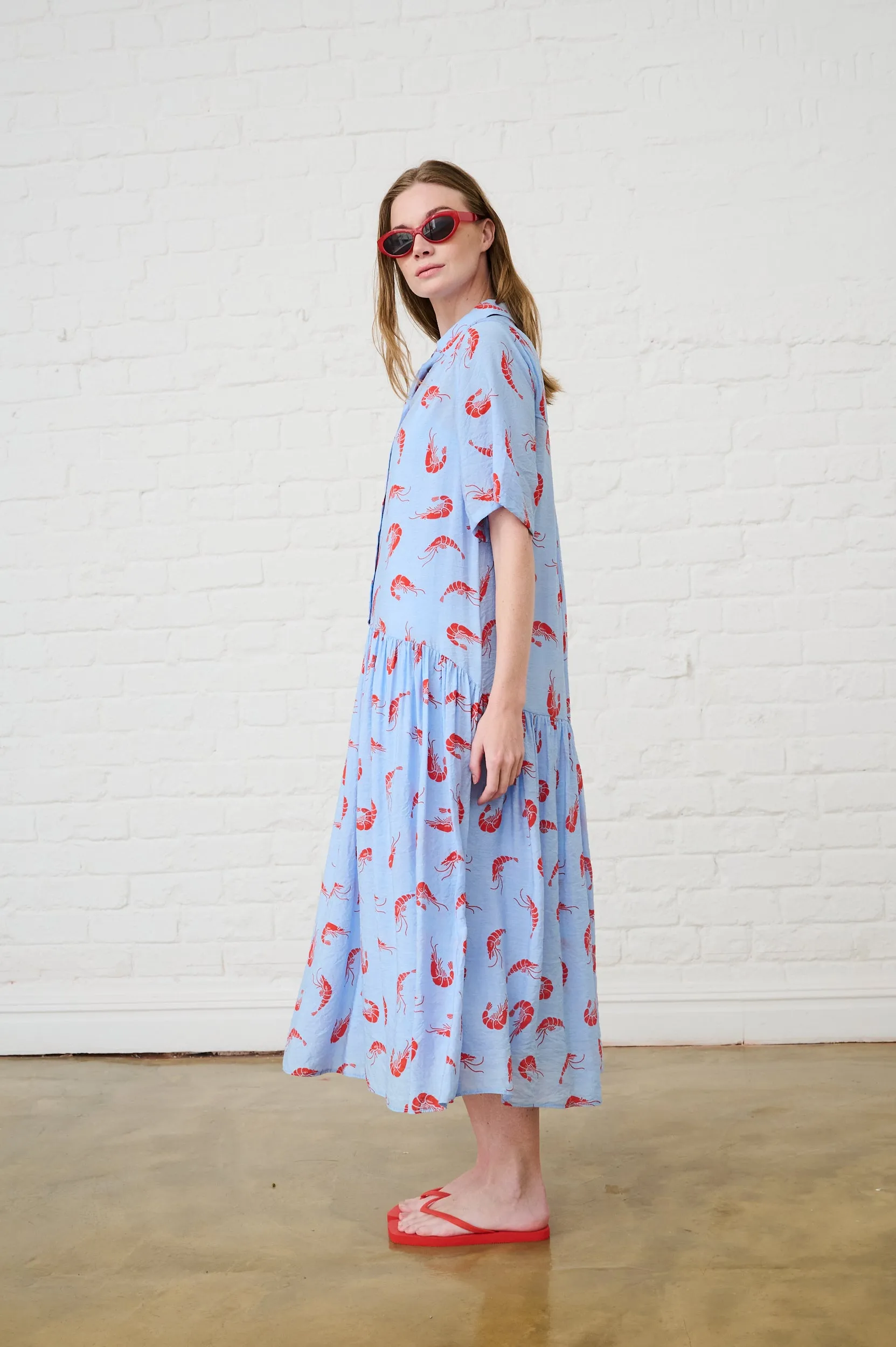 Urban Light Work or Casual The Dropped Waist Shirtdress in Prawn Print