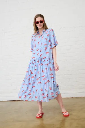 Contemporary Look Stylish Cut The Dropped Waist Shirtdress in Prawn Print