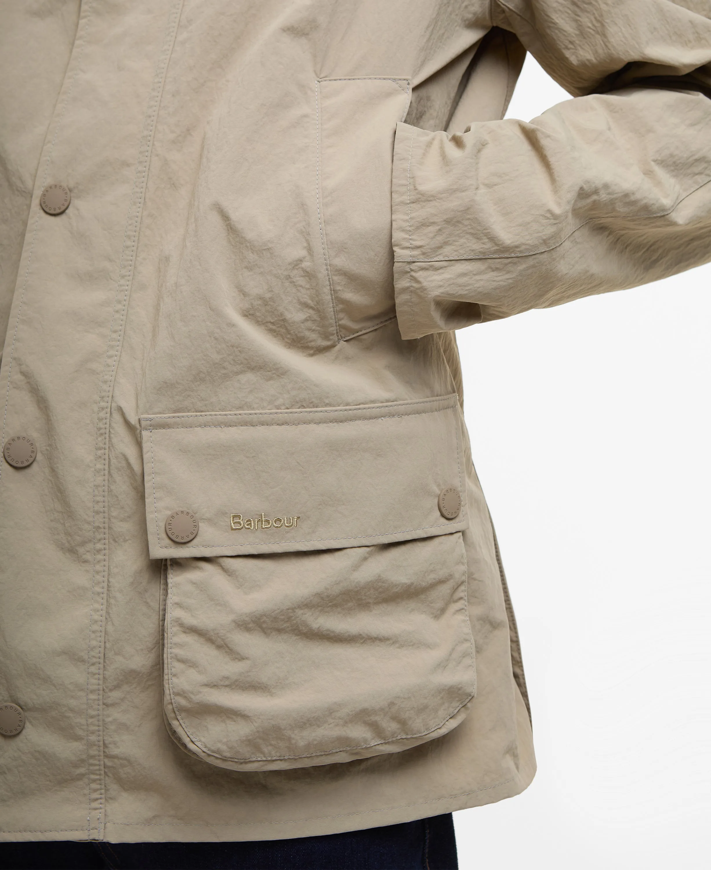 ID25103-Barbour Stone Showerproof Ashby Jacket Seam Sealed Construction