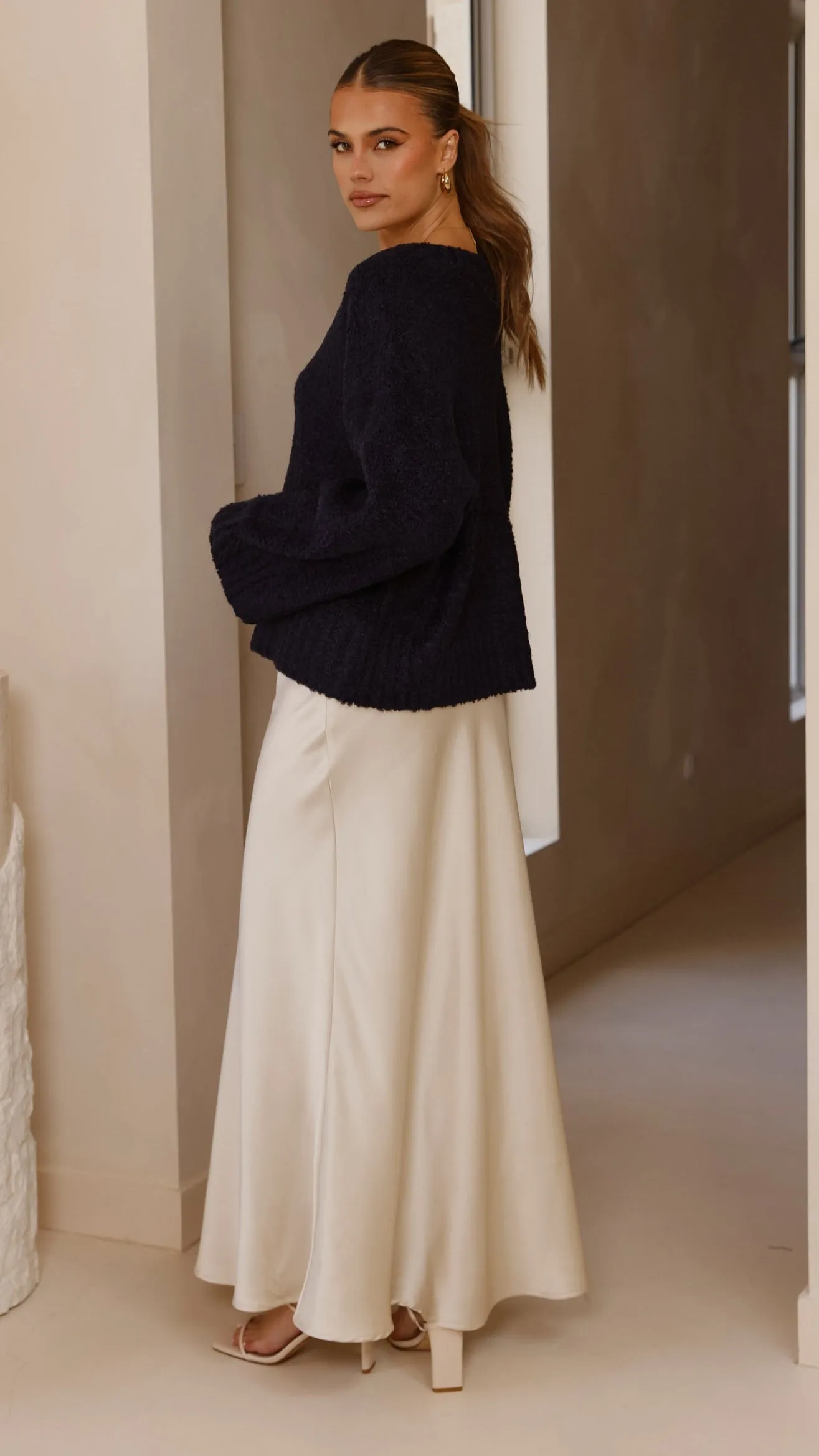 Silas Knit Top - Navy Merino Wool Garment Shaping Panels