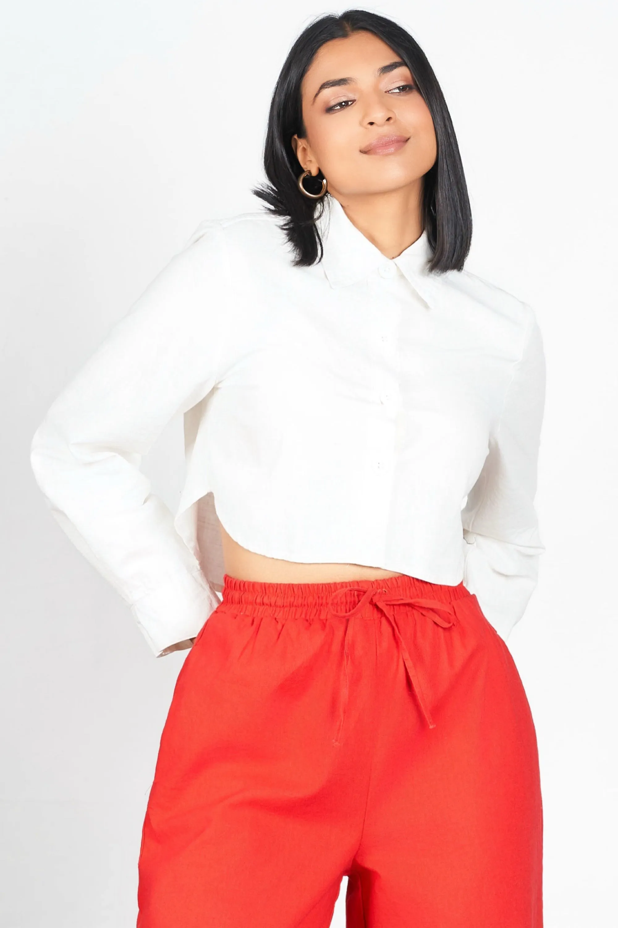 White Cropped Shirt Breathable Comfort Wear