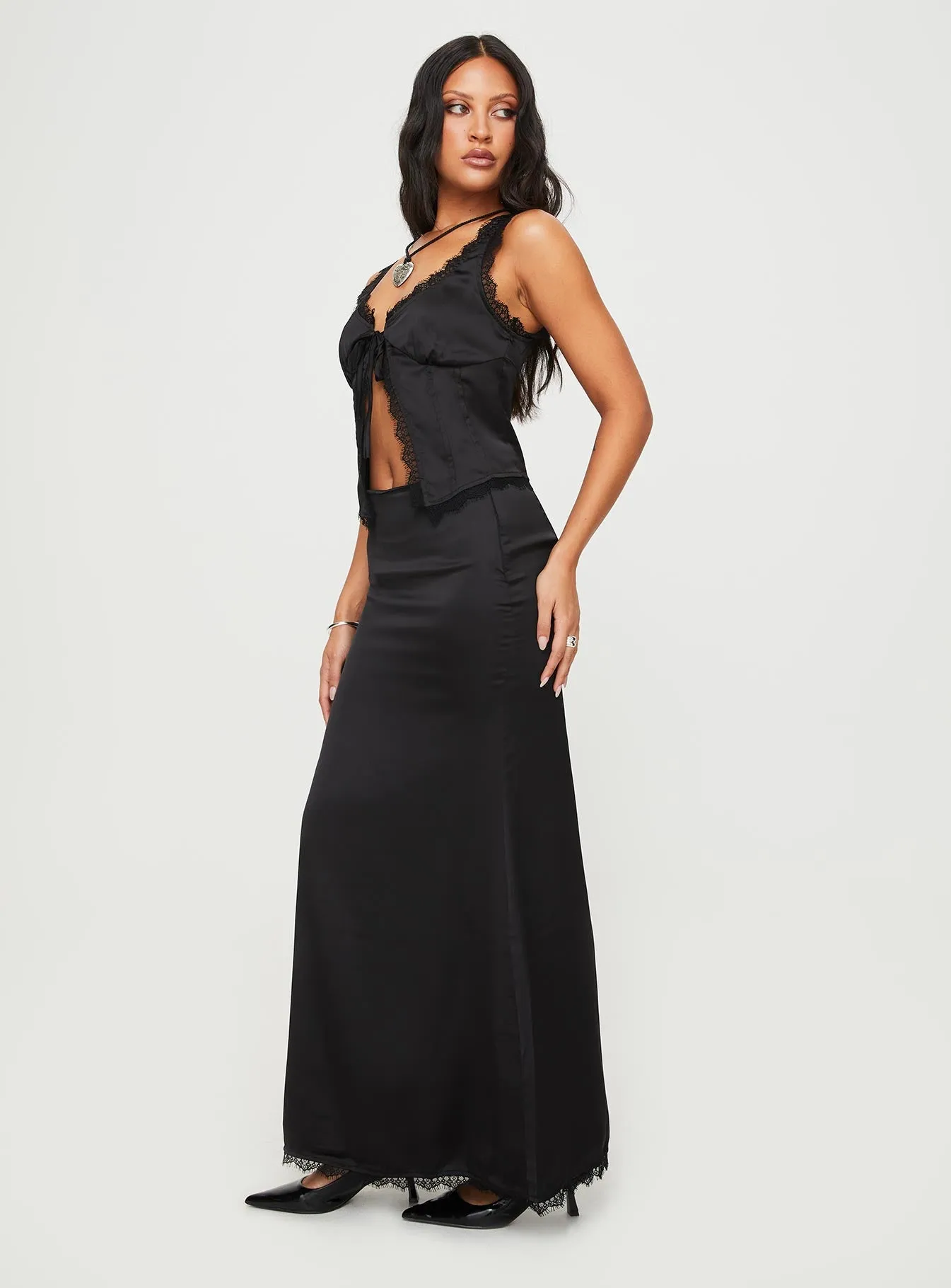 Timeless Piece Mavie Satin Maxi Set Black