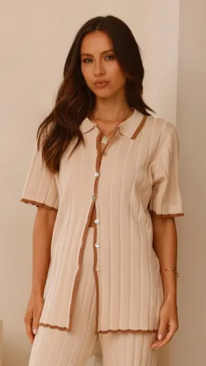 Shaylie Button Up Shirt - Beige Gentle Wash Process Simple Layer