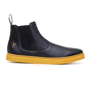 Tight Fit Functional Appeal 'Tokio' chelsea boot by King 55 - black with yellow outsole