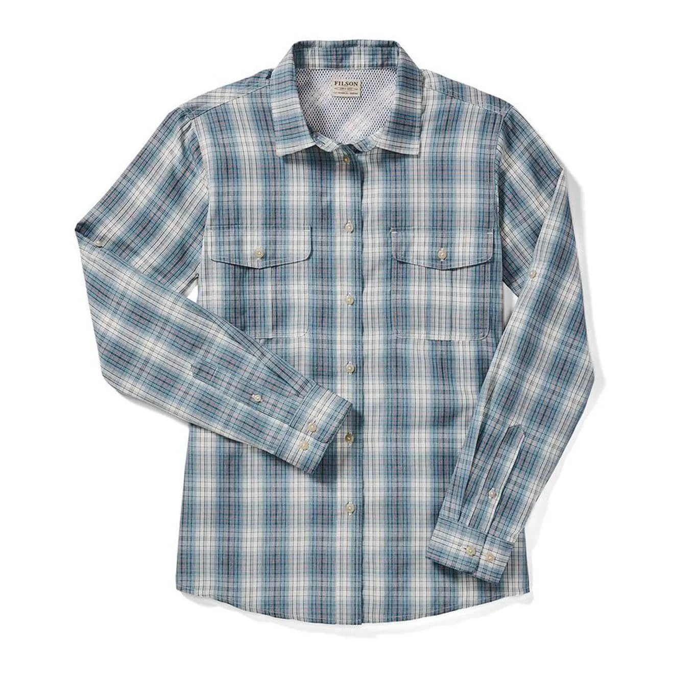 Filson Womens Lake Crescent Shirt Ivory/Teal/Orange NoSlipGrip AntiStaticMaterial